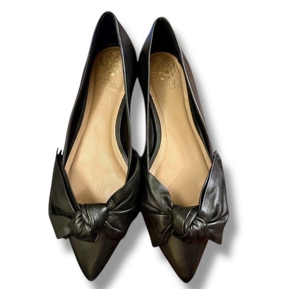 Vince Camuto Shoes - Vince Camuto Bowmel Black Nappa Leather Pointed Toe Bow Flats Mens Size 5M